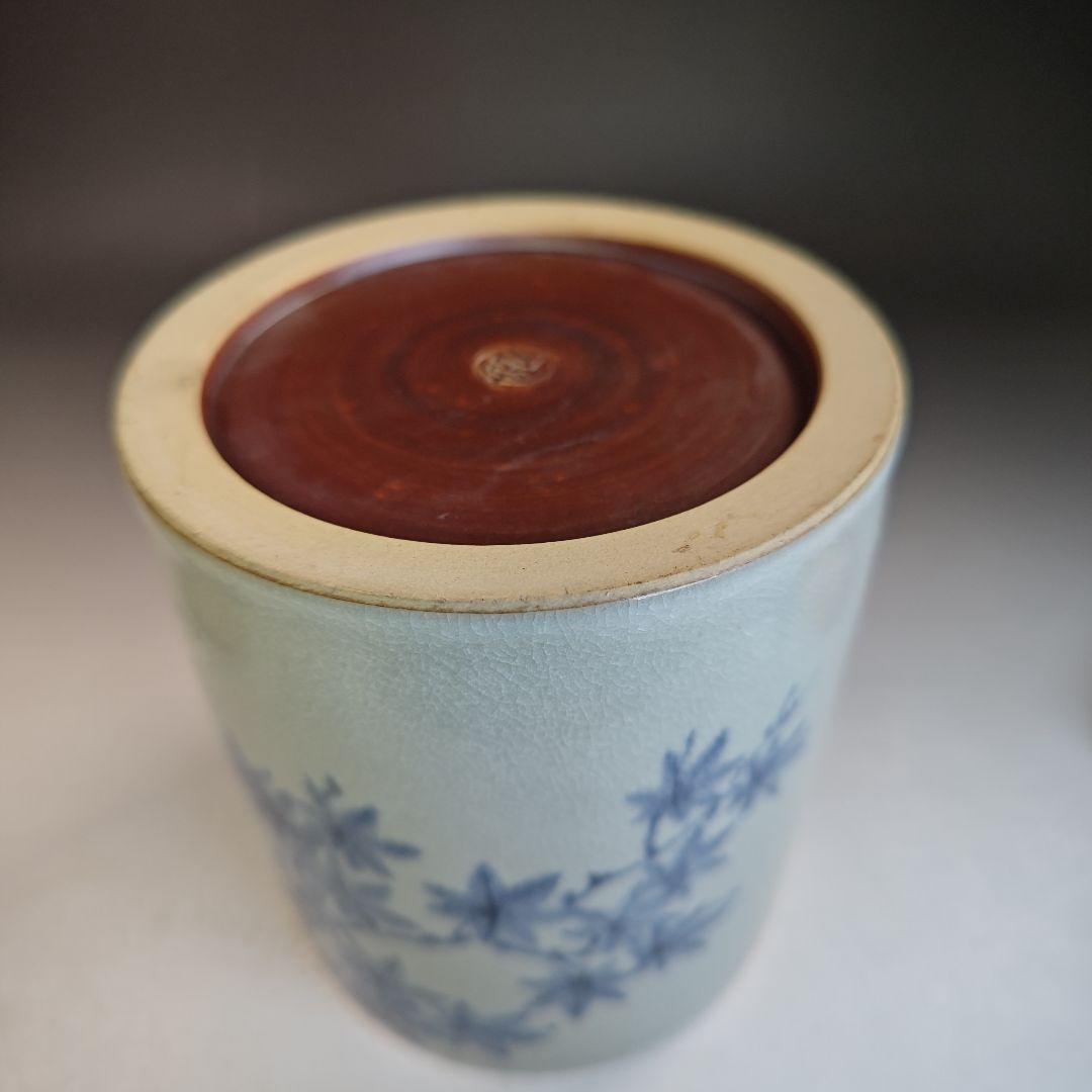 イ837 水指『手塚充』『安南写翡翠に楓の絵　水指　共箱』茶道具