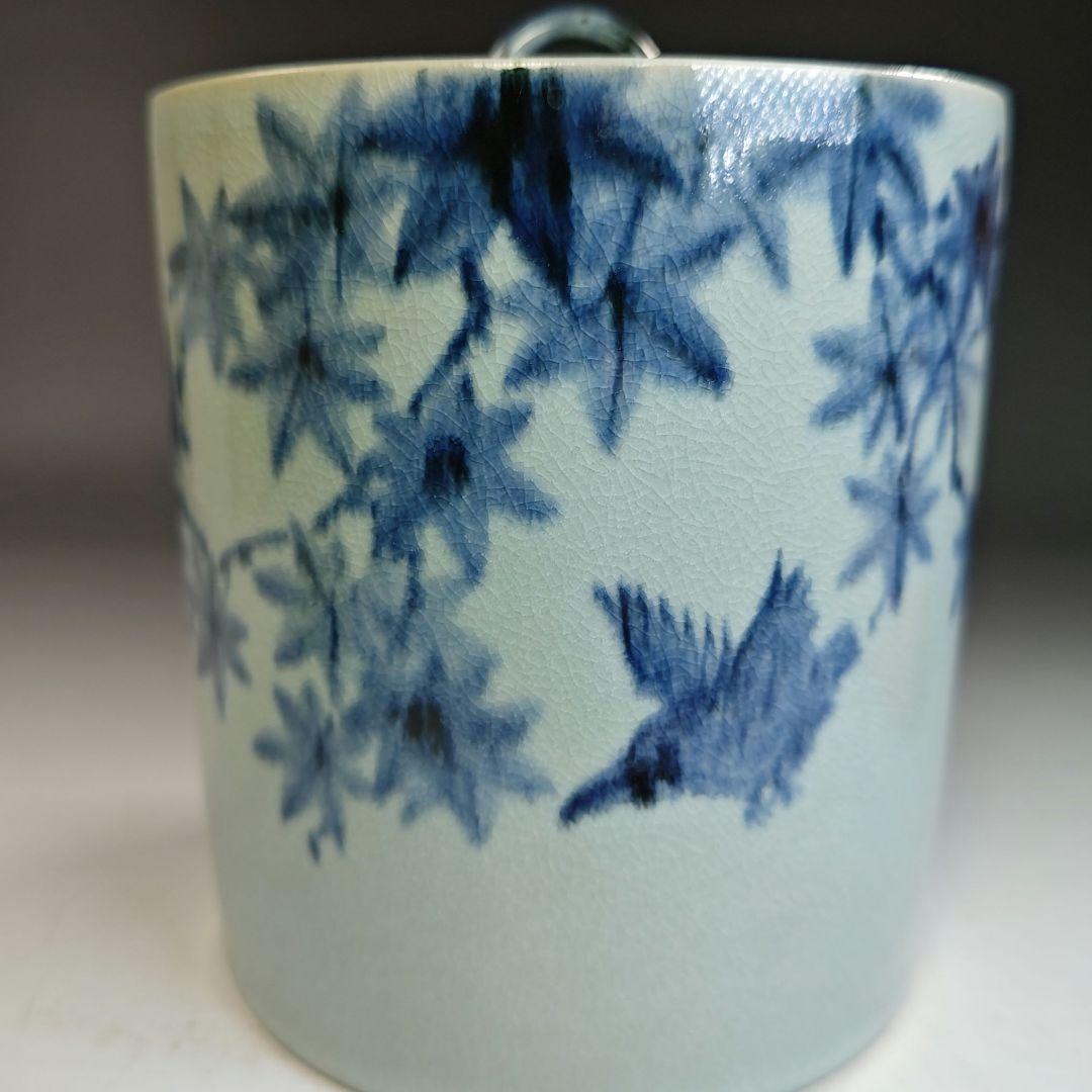 イ837 水指『手塚充』『安南写翡翠に楓の絵　水指　共箱』茶道具