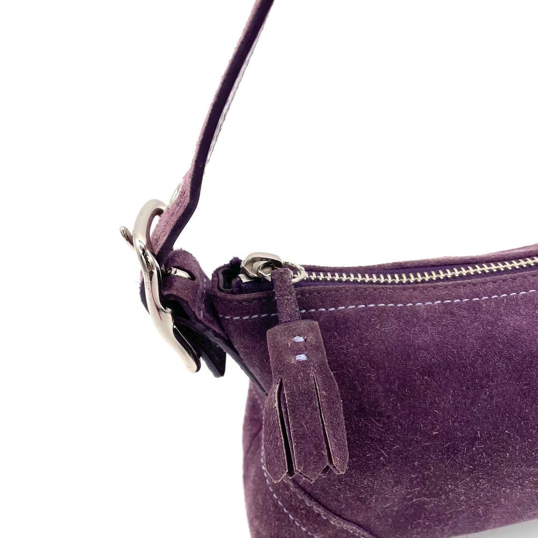 【希少】コーチ　アクセサリーポーチ　フリンジ　スエード　シグネチャー　パープル