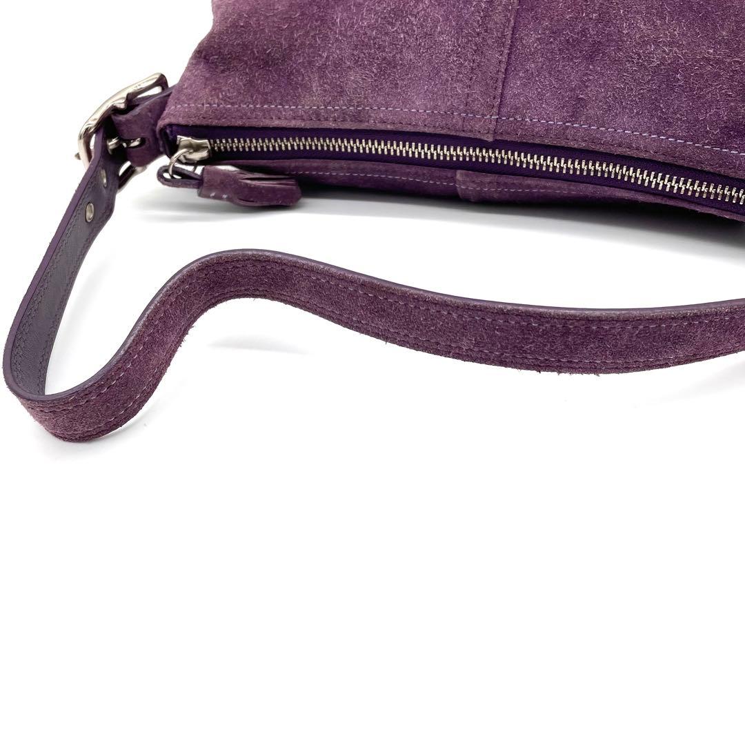 【希少】コーチ　アクセサリーポーチ　フリンジ　スエード　シグネチャー　パープル