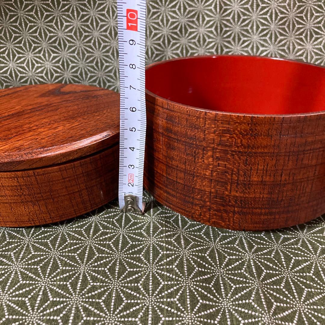 漆器　欅　三段重　弁当箱　くり抜き　朱塗り