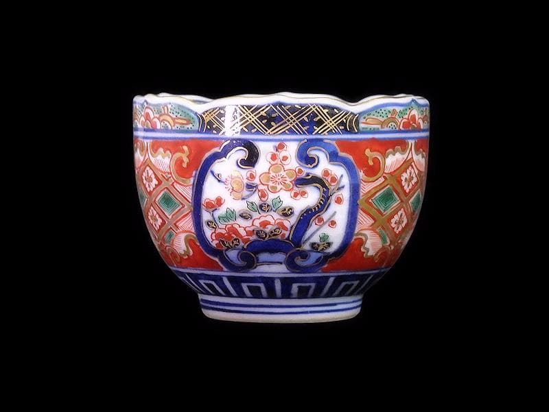 大聖寺伊万里　金襴手　窓絵　松竹梅の図　猪口　５客　E047AS-DCf