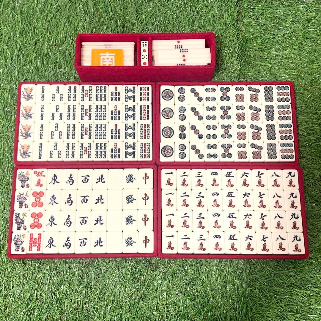 良品 希少ミズノ丸一麻雀牌 三羽一索 三色筒子 金文字花牌 赤牌丸一刻印