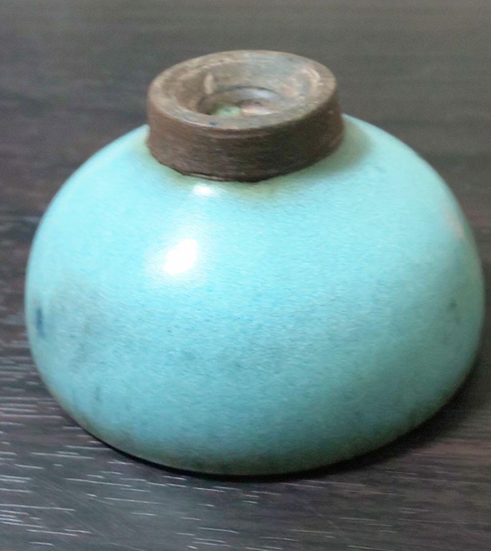 南宋時代 鈞窯紫斑紋盃 澱青釉紫紅斑盃 木製台座付 二客