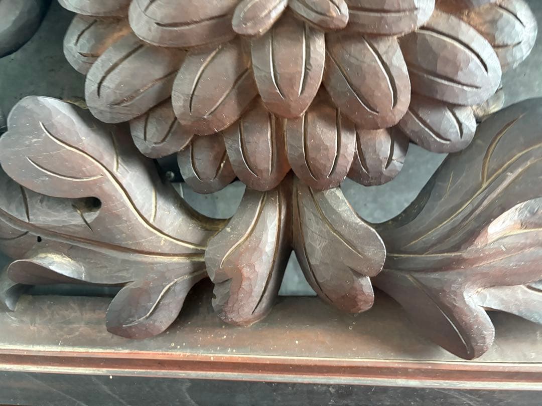 欄間　 らんま　檜？木彫り　各々１４ｋｇ弱　どっしり　アンティーク　菊　蓮？