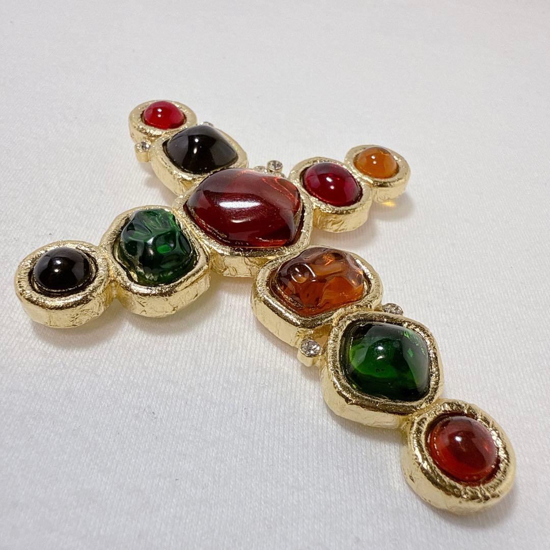 ヴィンテージ GIVENCHY ジバンシー マルチカラー クロス ブローチ