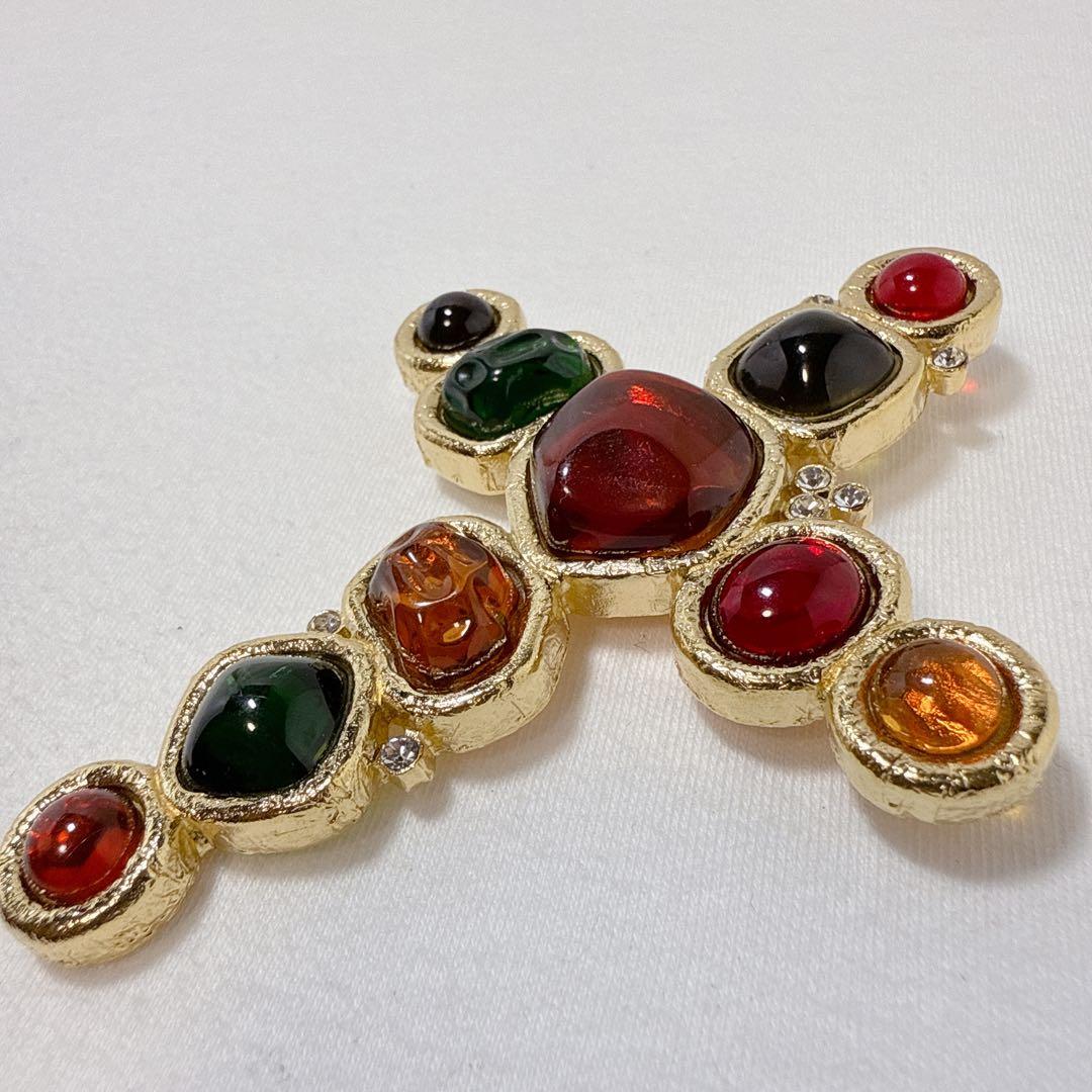 ヴィンテージ GIVENCHY ジバンシー マルチカラー クロス ブローチ