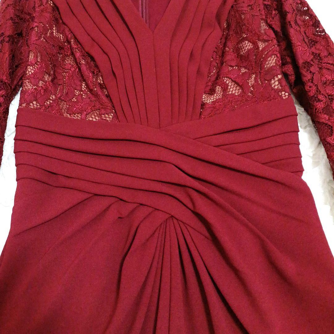 新品✨タダシショージ　ワンピース　深紅　ワイン　レース　ストレッチ　XS