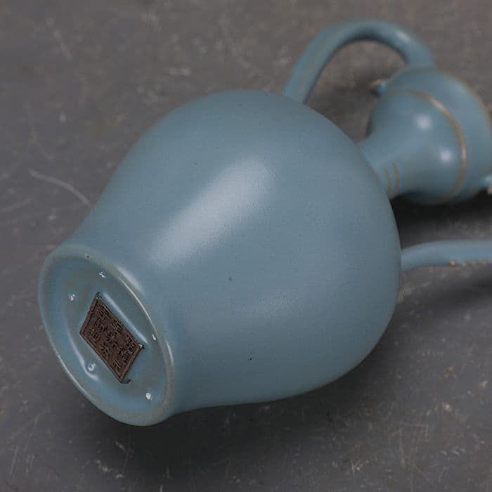 宋汝窯手製青釉支釘双龍尊瓶 景徳鎮 陶磁器 装飾品 現代工芸品 美術品 置物