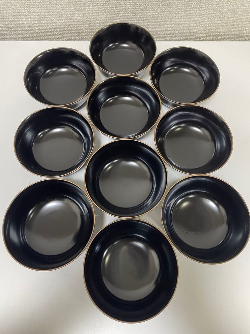 漆器 輪島塗 金蒔絵 扇柄 黒 内黒 吸物 割烹 蓋付き10客個 お煮物椀