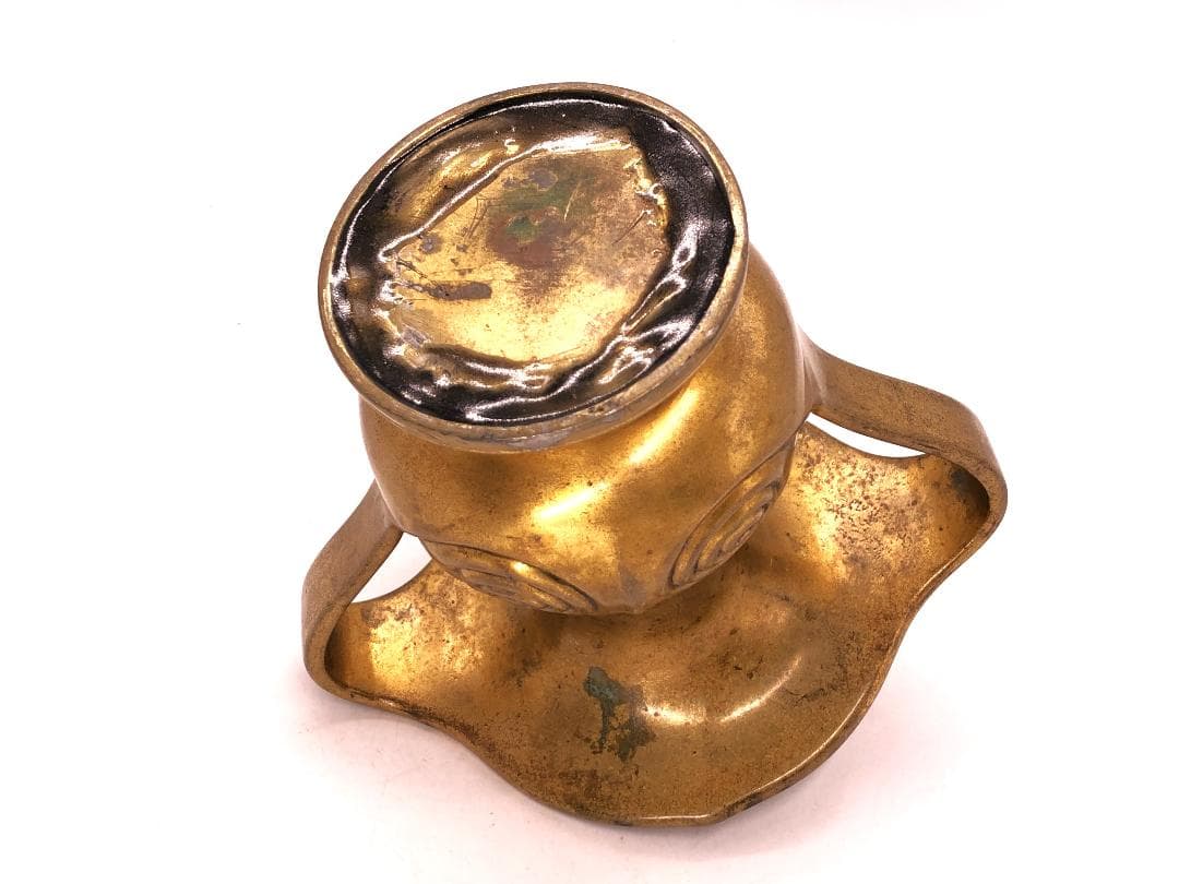 【 江戸期金銅製双耳花器 】　渡来古代様式　寺院仏具