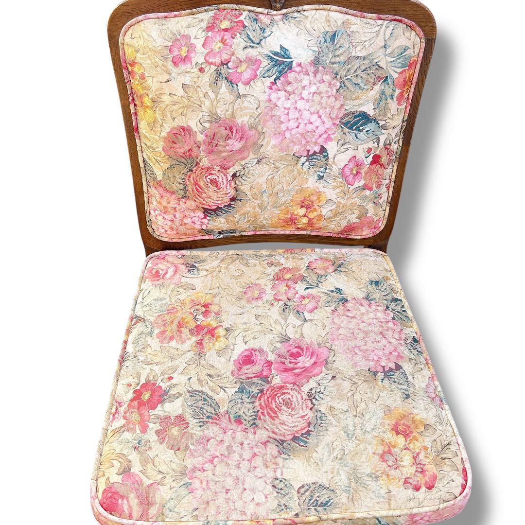 アンティーク 猫脚風 2脚セット 木製 花柄 チェア 店舗什器 ブラウン