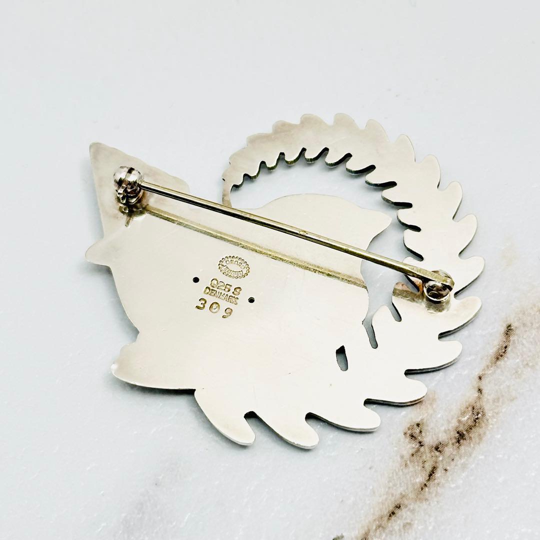 美品　  309 シルバーブローチ　バード　鳥　リーフ　葉