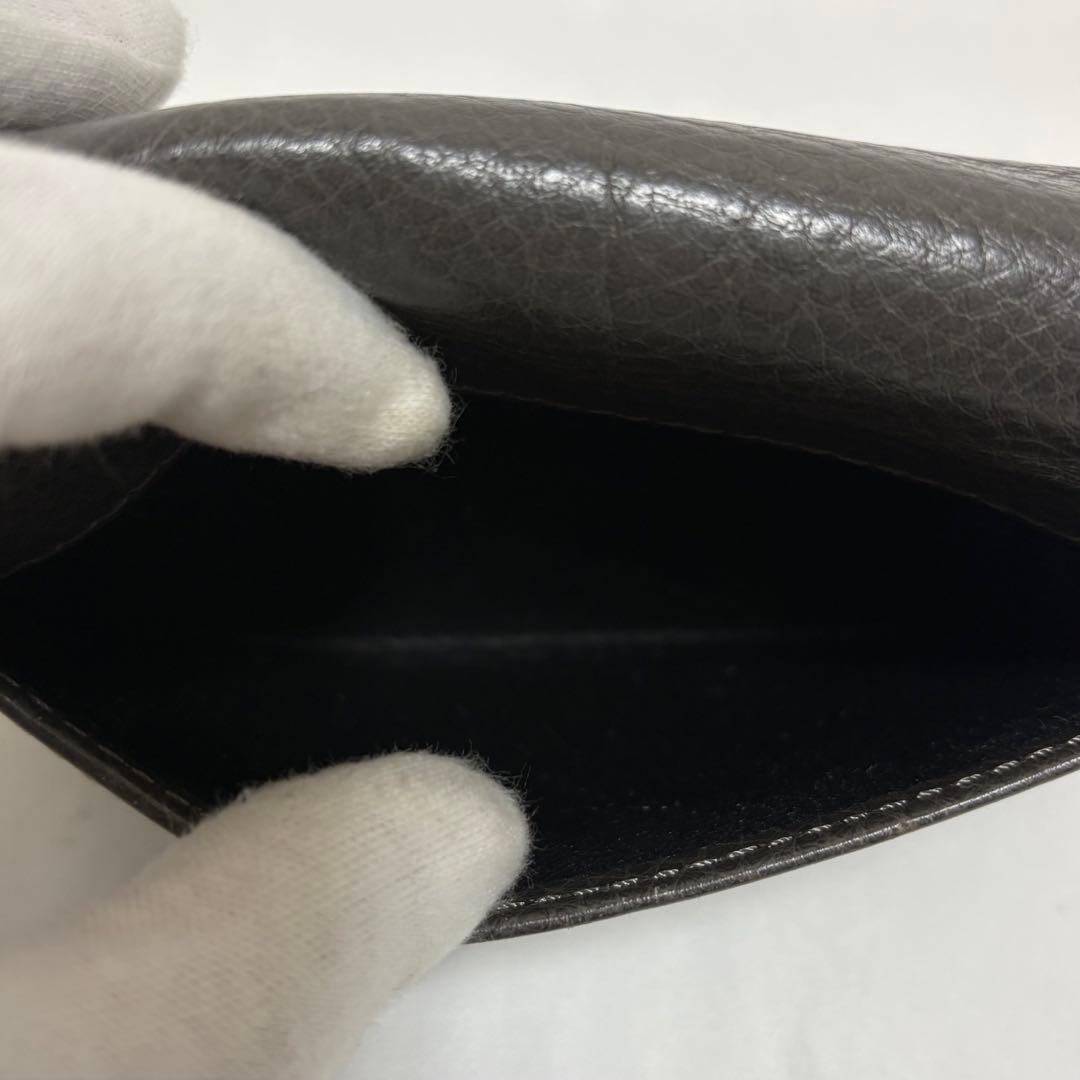 ヒロフ 折り財布 H ロゴ型押し シボ革 レザー コンパクト イタリア製 灰色