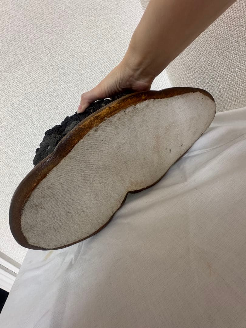 石製 山の形 置物 木製台座付き