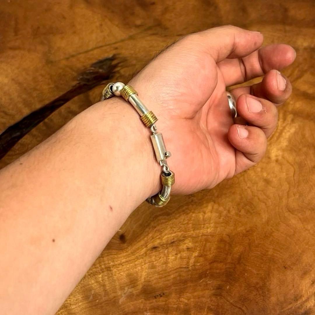 メキシコ ヴィンテージ シルバー 真鍮 ワイヤーラップ ブレスレットMEX925