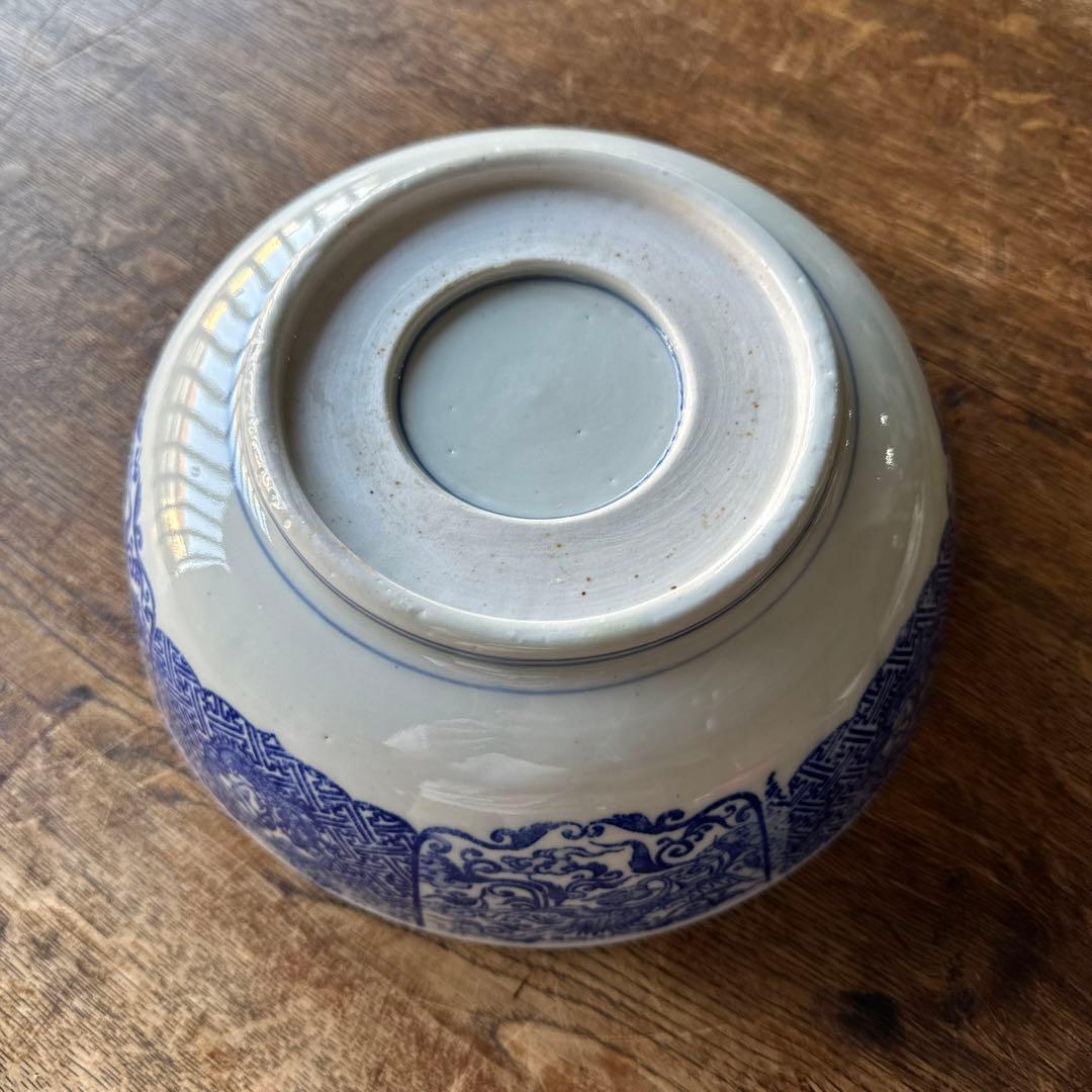 明治〜大正期 古伊万里 印判手 鹿に鳳凰龍人物文 丸鉢　K264