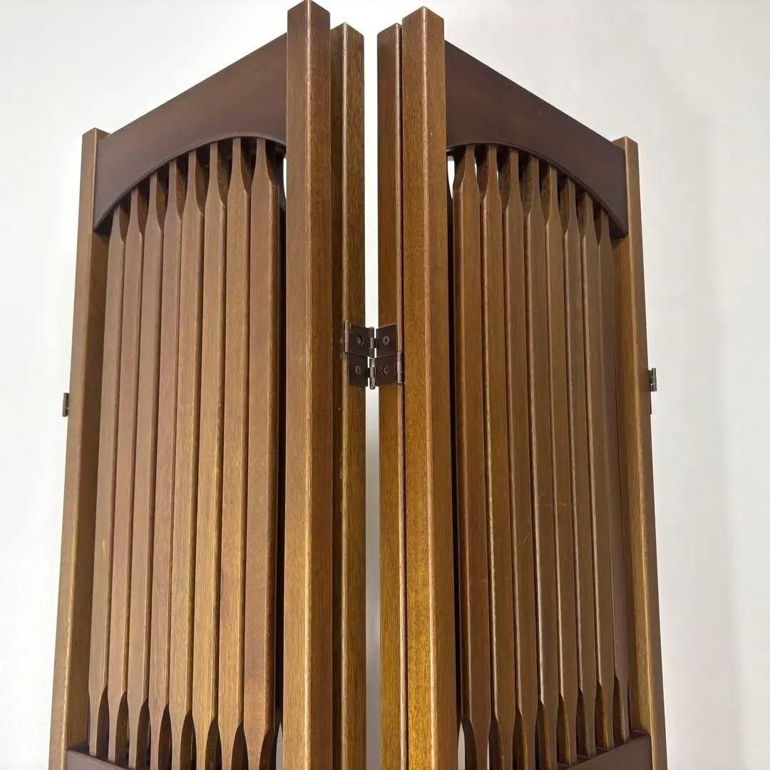 美品 アンティーク ４連パーテーション 木製スラットデザイン 間仕切り 家具