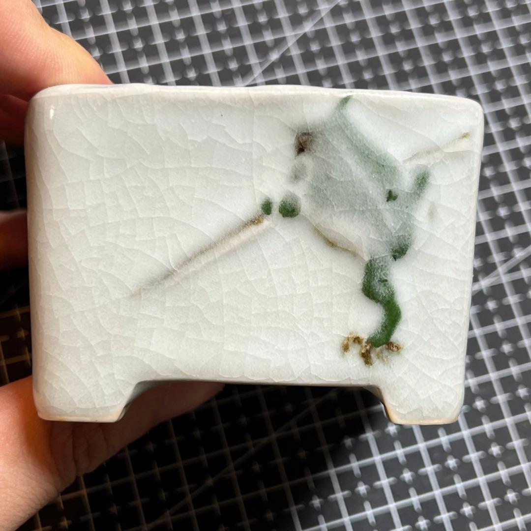 740.町直 五彩蛙切立長方 盆栽鉢 植木鉢 7.5*6.9*5.2cm