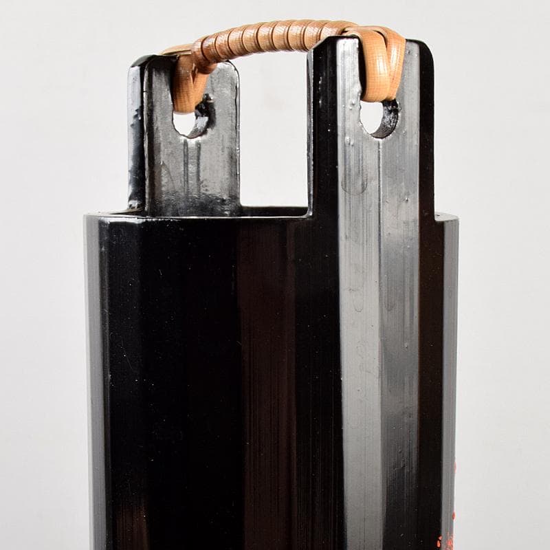 茶道具　田辺竹雲斎造　黒漆　蘇鉄図　竹花入　共箱　V　R5127