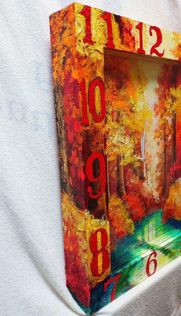 油絵 絵画 時計【紅葉の湖】