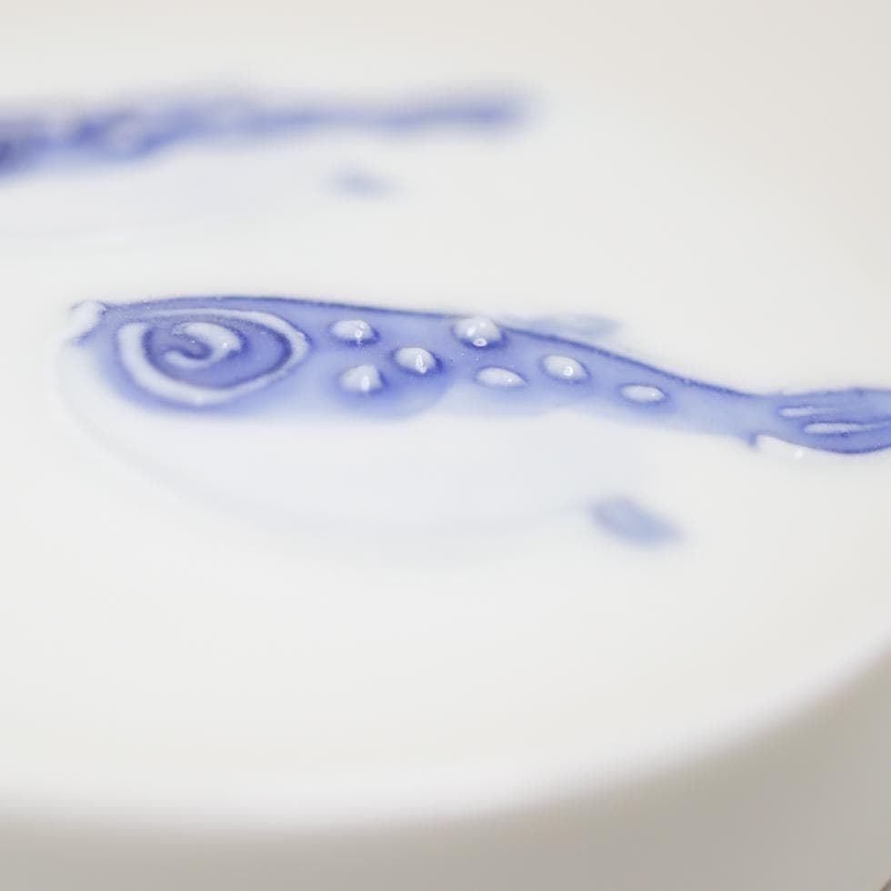 上田哲也 染付 ふぐ合子 香合 共箱