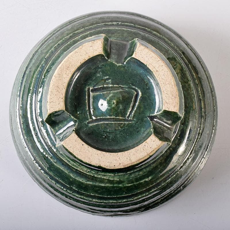 北大路魯山人作　織部焼　於里辺　茶碗　共布共箱　M　R8325