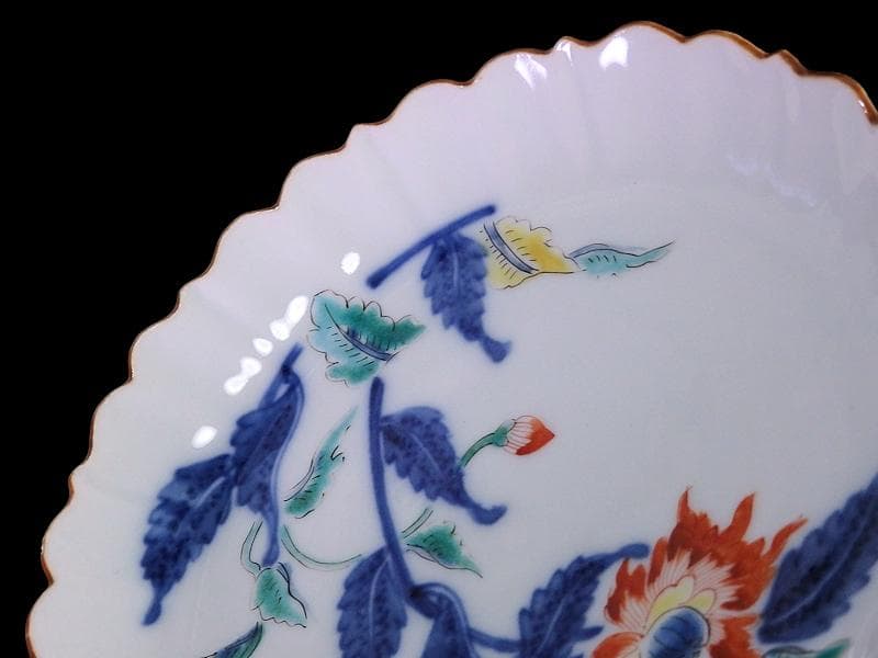 大聖寺伊万里　色絵　芥子の花図　輪花　５寸皿　F345AS-fbtz