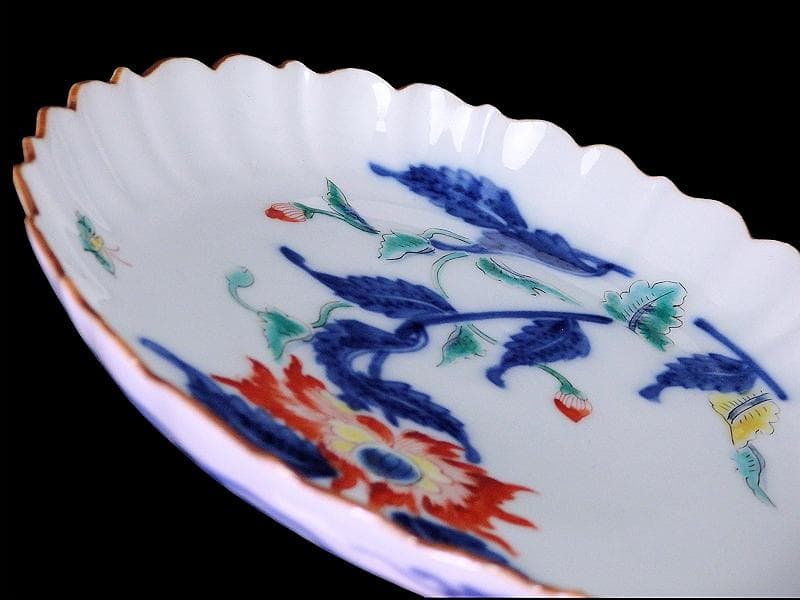 大聖寺伊万里　色絵　芥子の花図　輪花　５寸皿　F345AS-fbtz