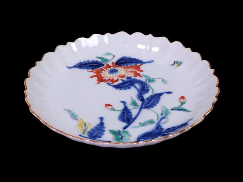 大聖寺伊万里　色絵　芥子の花図　輪花　５寸皿　F345AS-fbtz