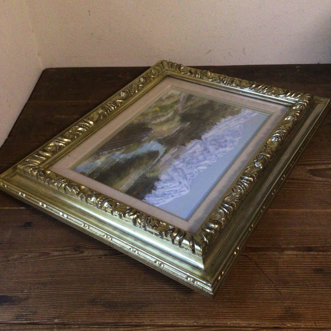 No4035額装　佐田光「南駒ヶ岳」　油彩画　F4号　直筆サイン　美術　送料無料