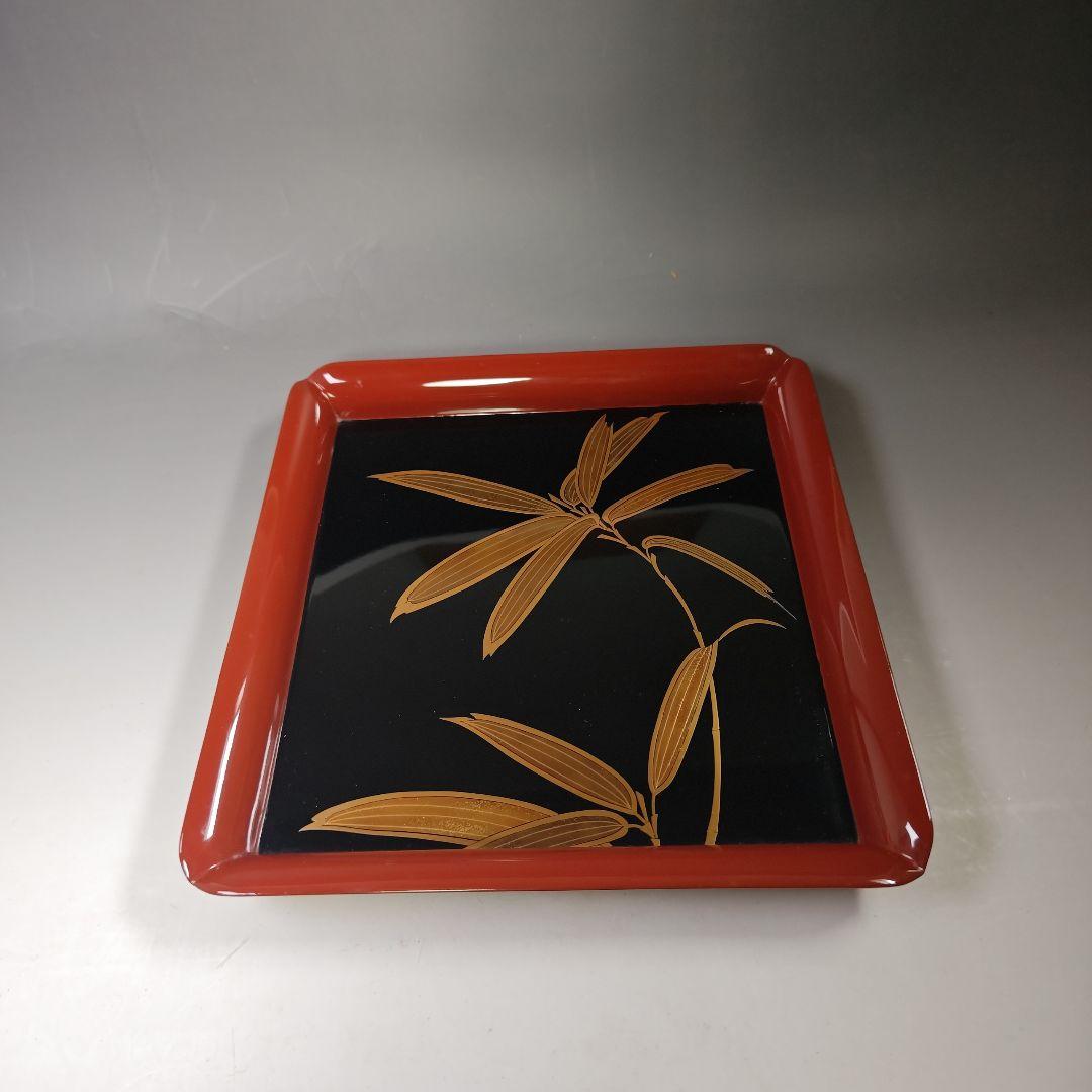 イ329 盆『塗師　茶平一斎作』『輪島塗　笹蒔絵　四方盆　共箱』茶道具