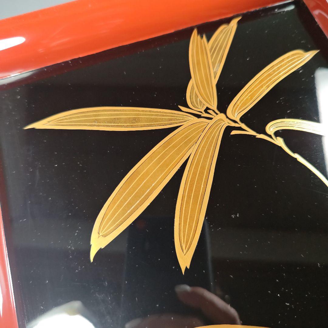 イ329 盆『塗師　茶平一斎作』『輪島塗　笹蒔絵　四方盆　共箱』茶道具