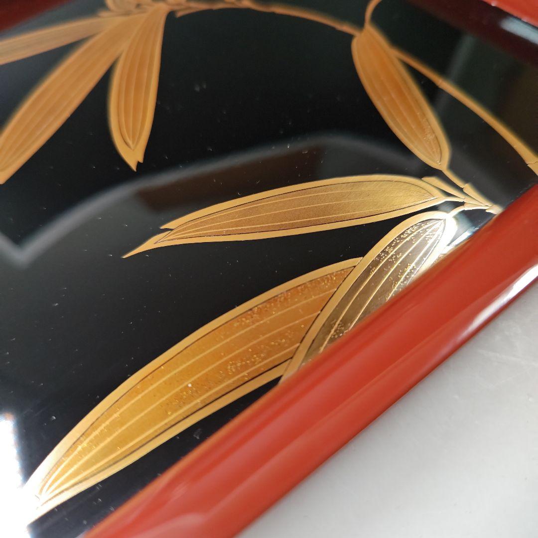 イ329 盆『塗師　茶平一斎作』『輪島塗　笹蒔絵　四方盆　共箱』茶道具