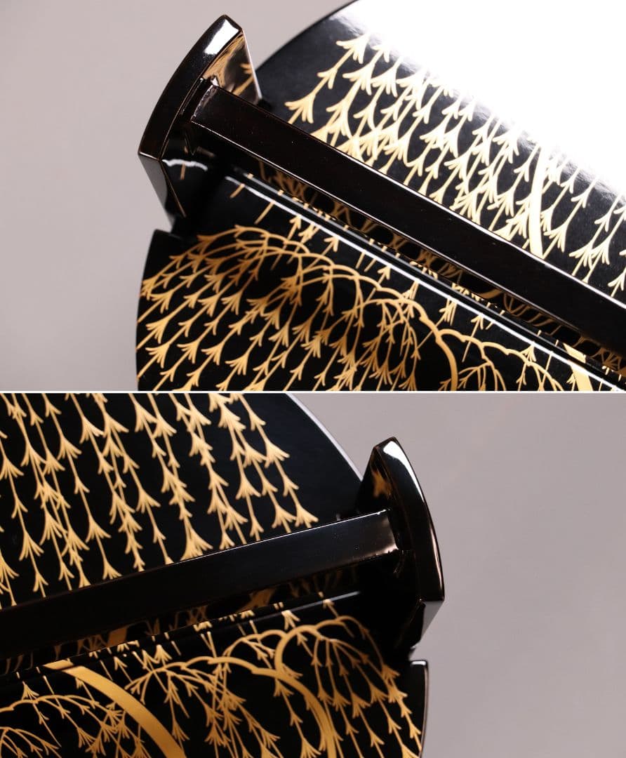 茶道具 輪島塗 若島孝雄 柳 金蒔絵 手桶 水指 共箱 黒塗 木製【MA187】