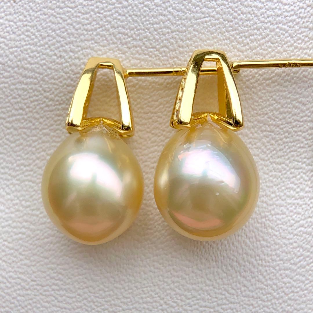 本真珠南洋白蝶真珠　レモン茶金11.4×9.8㍉s925ピアスBL915