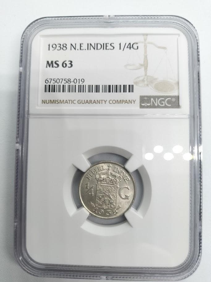 NGC MS63 1938 オランダ領インド 1/4G銀貨