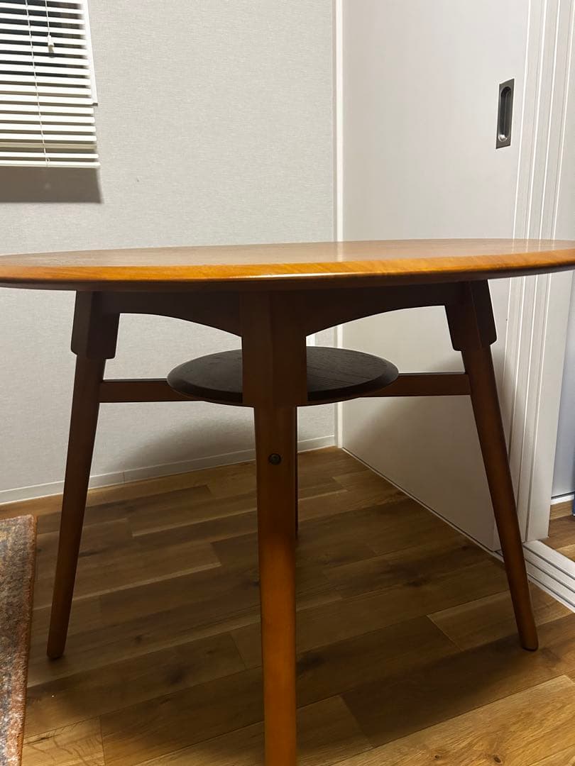 【ダイニングテーブル 】ラウンド 棚付き 幅90 木製 ウッド
