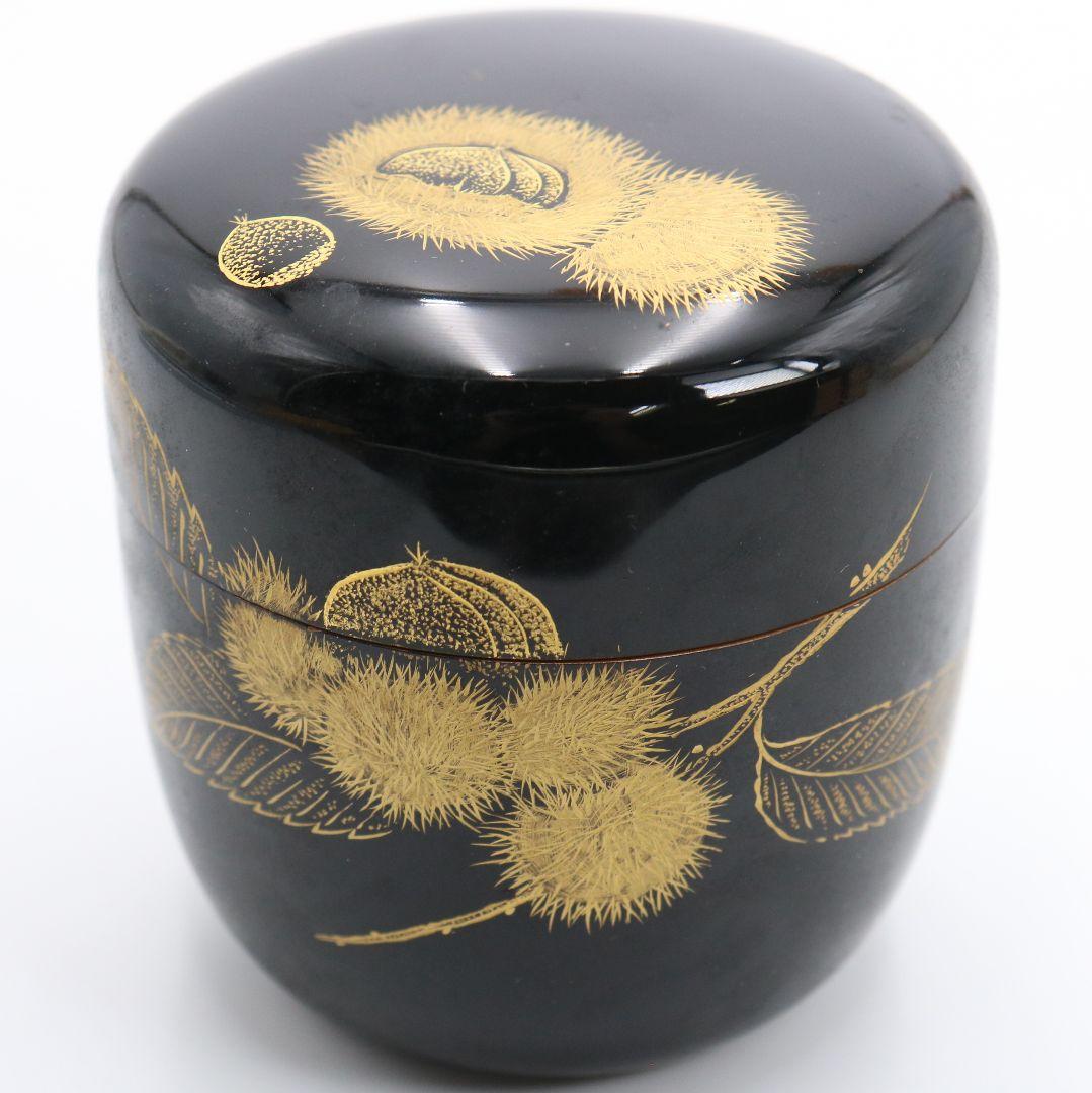 鳳山作 栗沈金 棗 茶道具 共箱共布　C813　N1