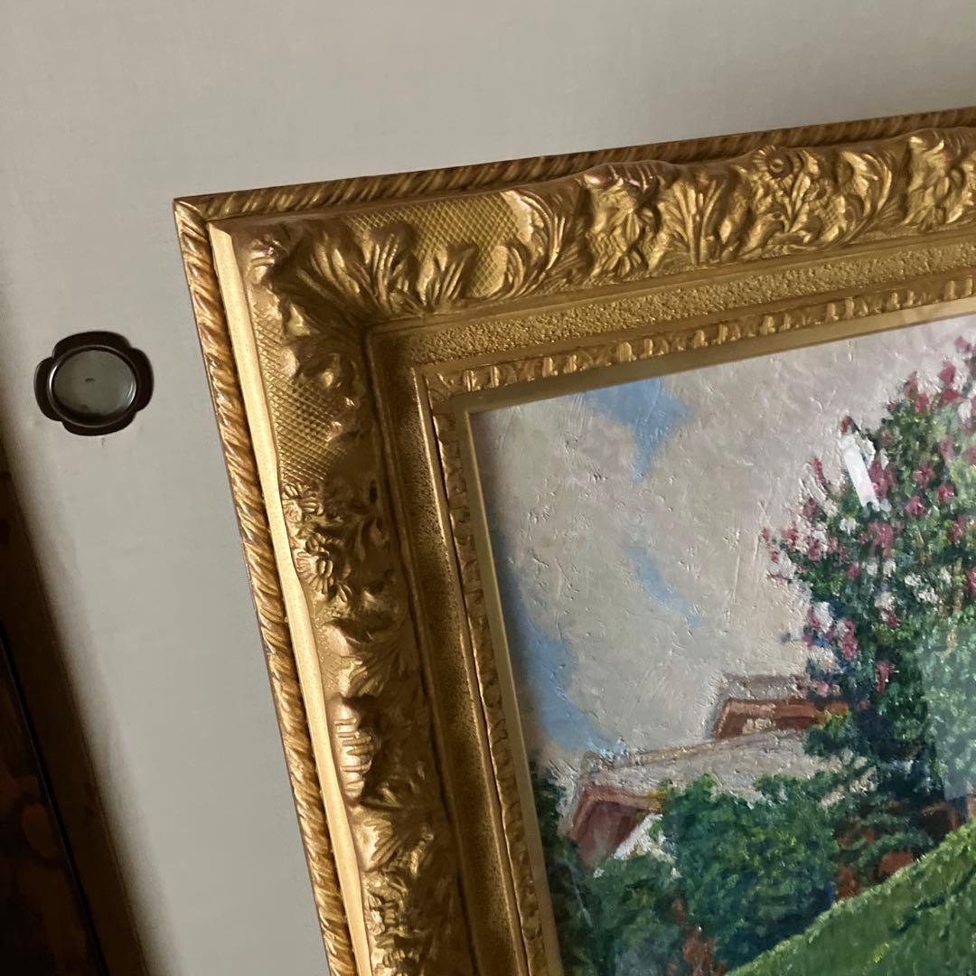 青山兵吉　油彩　前庭　紅き花高々と