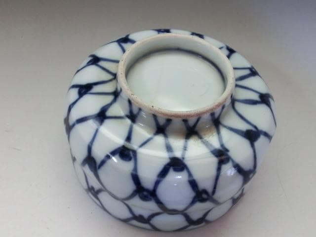 湯呑み茶碗■平安 萬壽堂製 網目紋染付湯飲み 11客セット 煎茶器 汲出し碗■