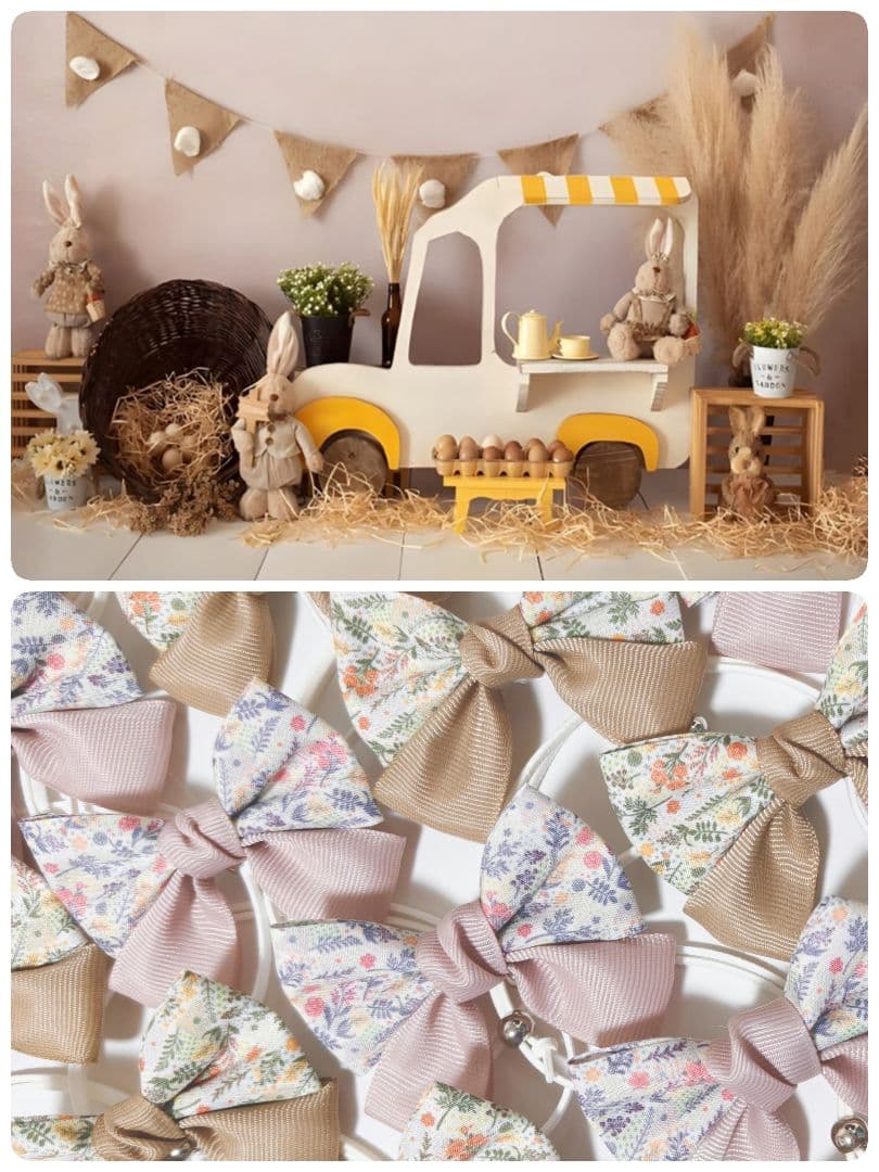 秋色花柄リボン100個　くすみカラー　業務用トリミングチョーカー　ピンクベージュ