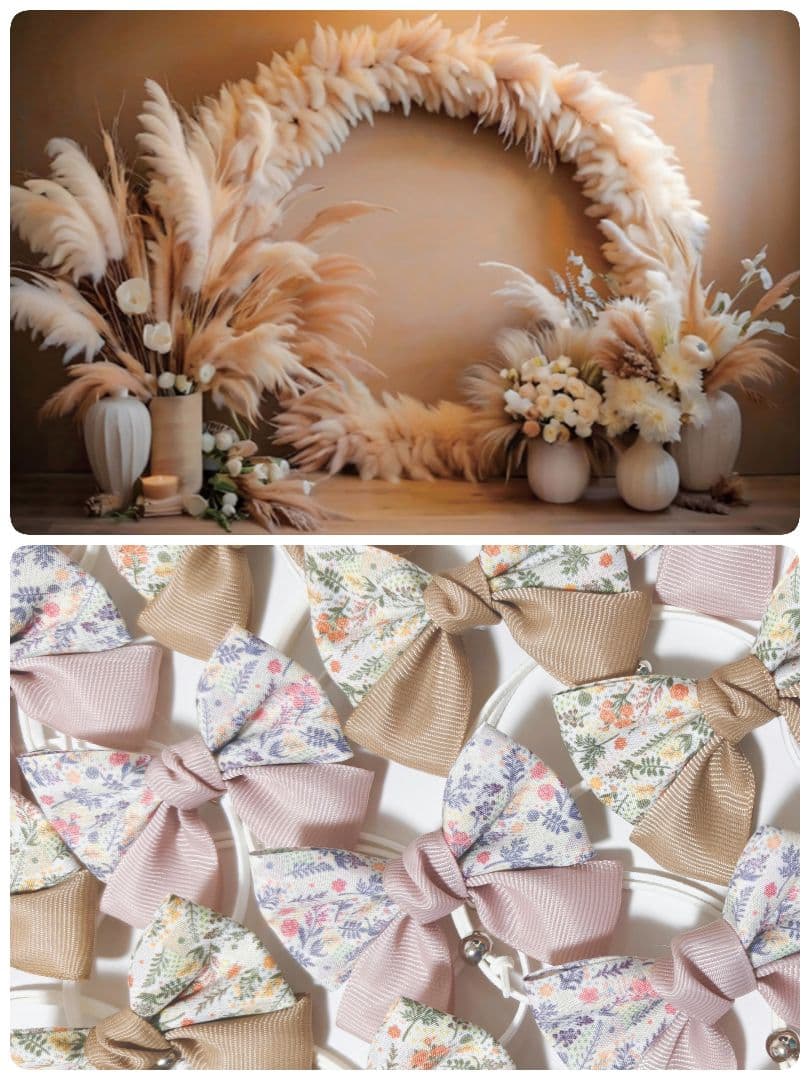 秋色花柄リボン100個　くすみカラー　業務用トリミングチョーカー　ピンクベージュ