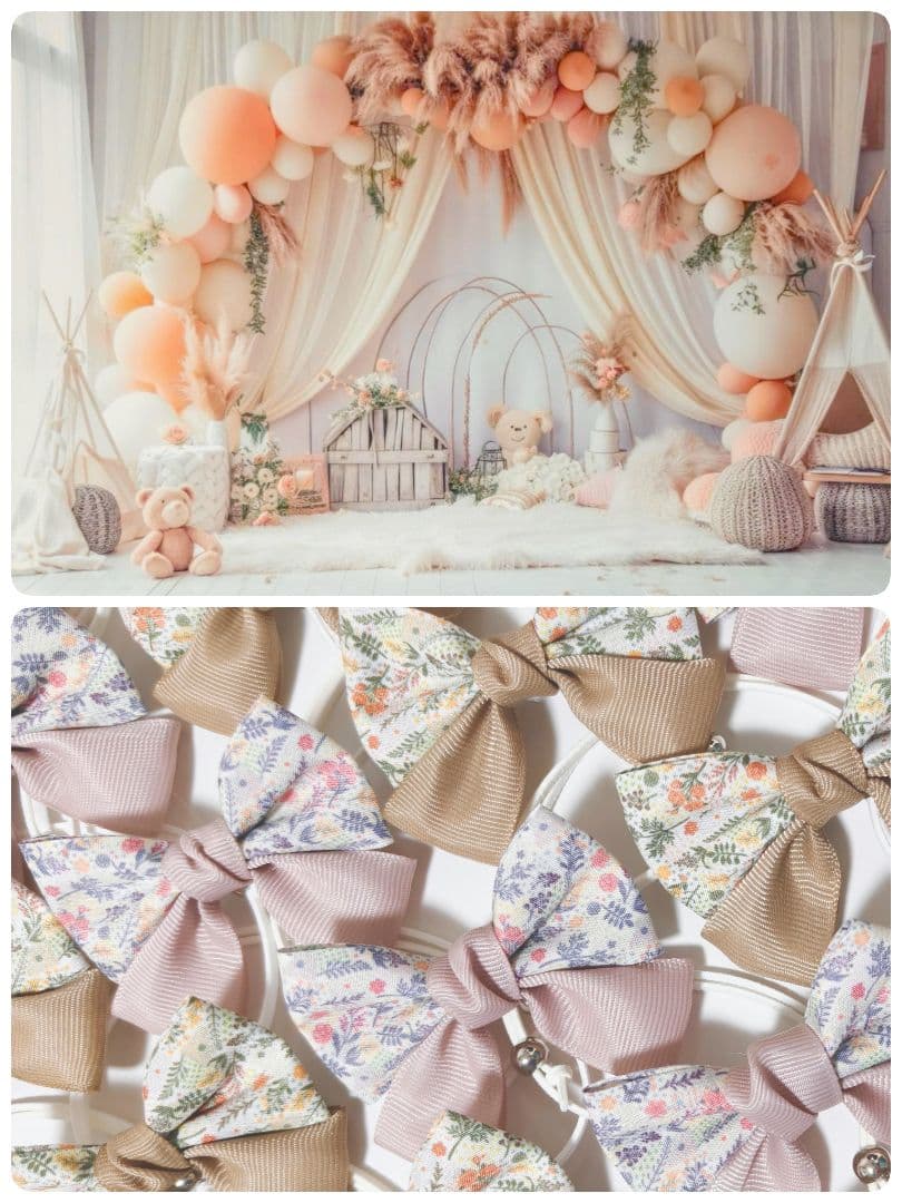 秋色花柄リボン100個　くすみカラー　業務用トリミングチョーカー　ピンクベージュ