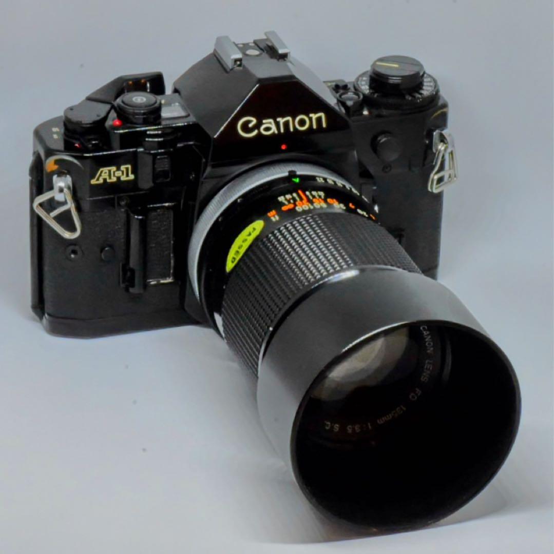 【AE動作確認済】キヤノンA-1、35-70mmズーム、135mm望遠、電池付き