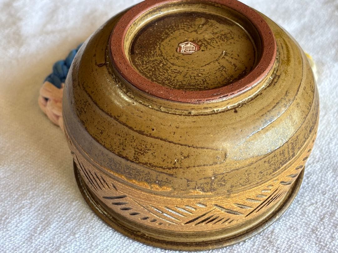 京焼　茶道具　彫三島建水　アンティーク置物