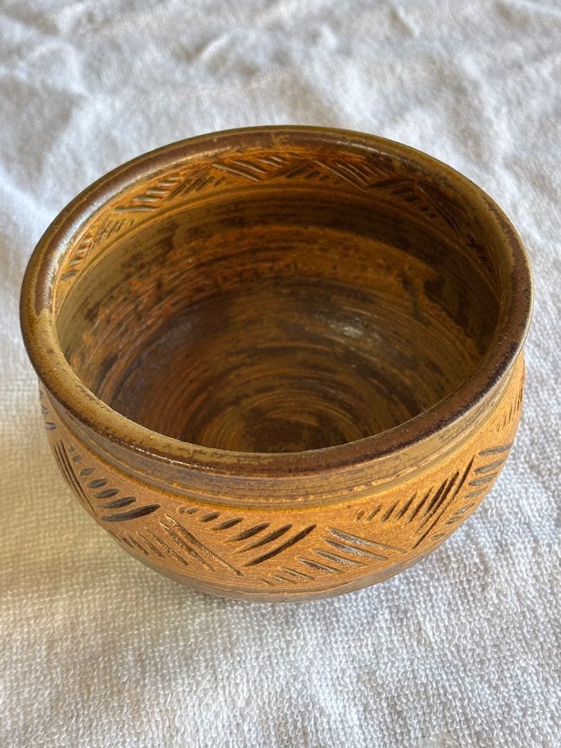 京焼　茶道具　彫三島建水　アンティーク置物