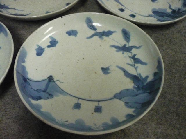 古伊万里 小鳥図 染付 中皿 5枚 [B31456]