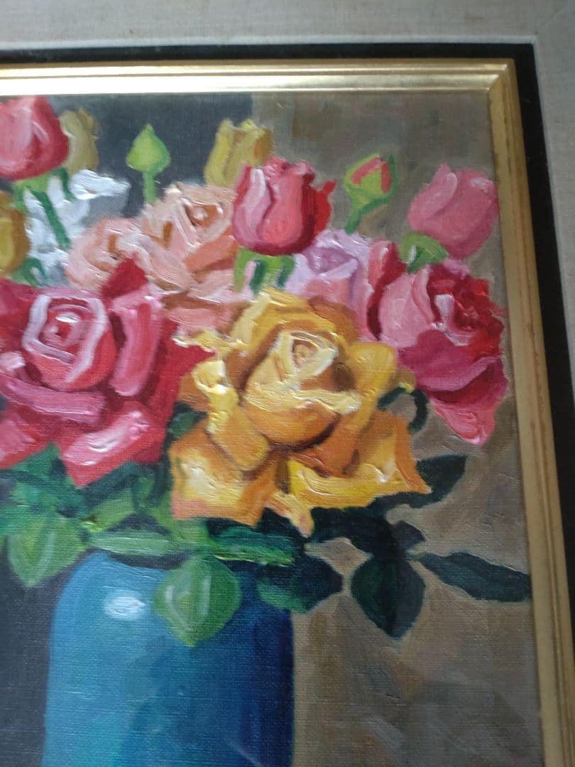 油彩画 バラの花瓶 S. NAKAYAMA　レア