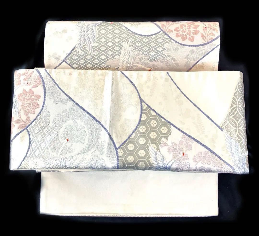 袋帯　ワンタッチ作り帯　マジックテープ【彩錦プラチナ箔】二重太鼓　付け帯